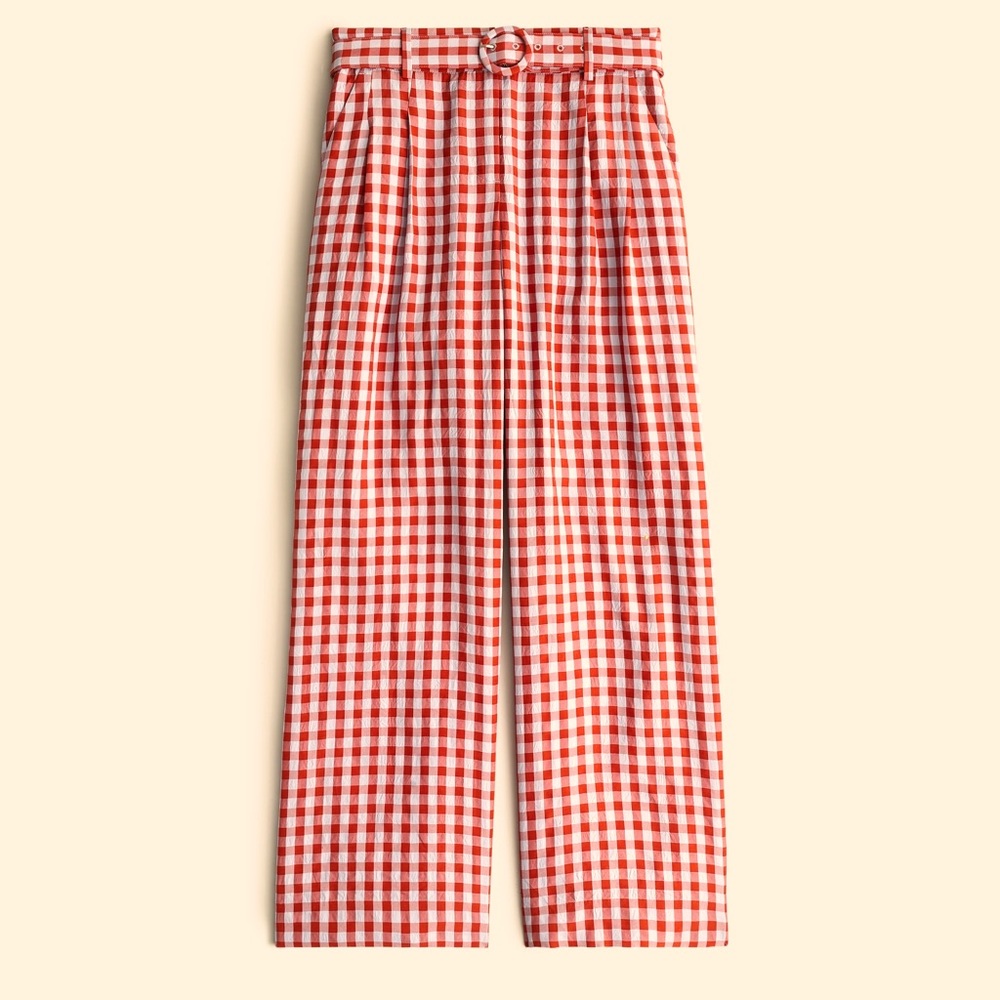 J. Crew Tall Wide-leg Pant in Drapey Red Gingham 8T NWT